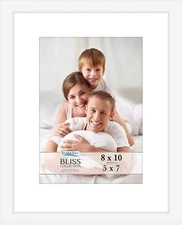 8X10 White Picture Frame with Removable Mat for 5X7 Photo, Modern Style Wood Com