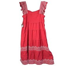 XXL Knox Rose Women's Embroidered Sun Dress Red and White Tiered NWT