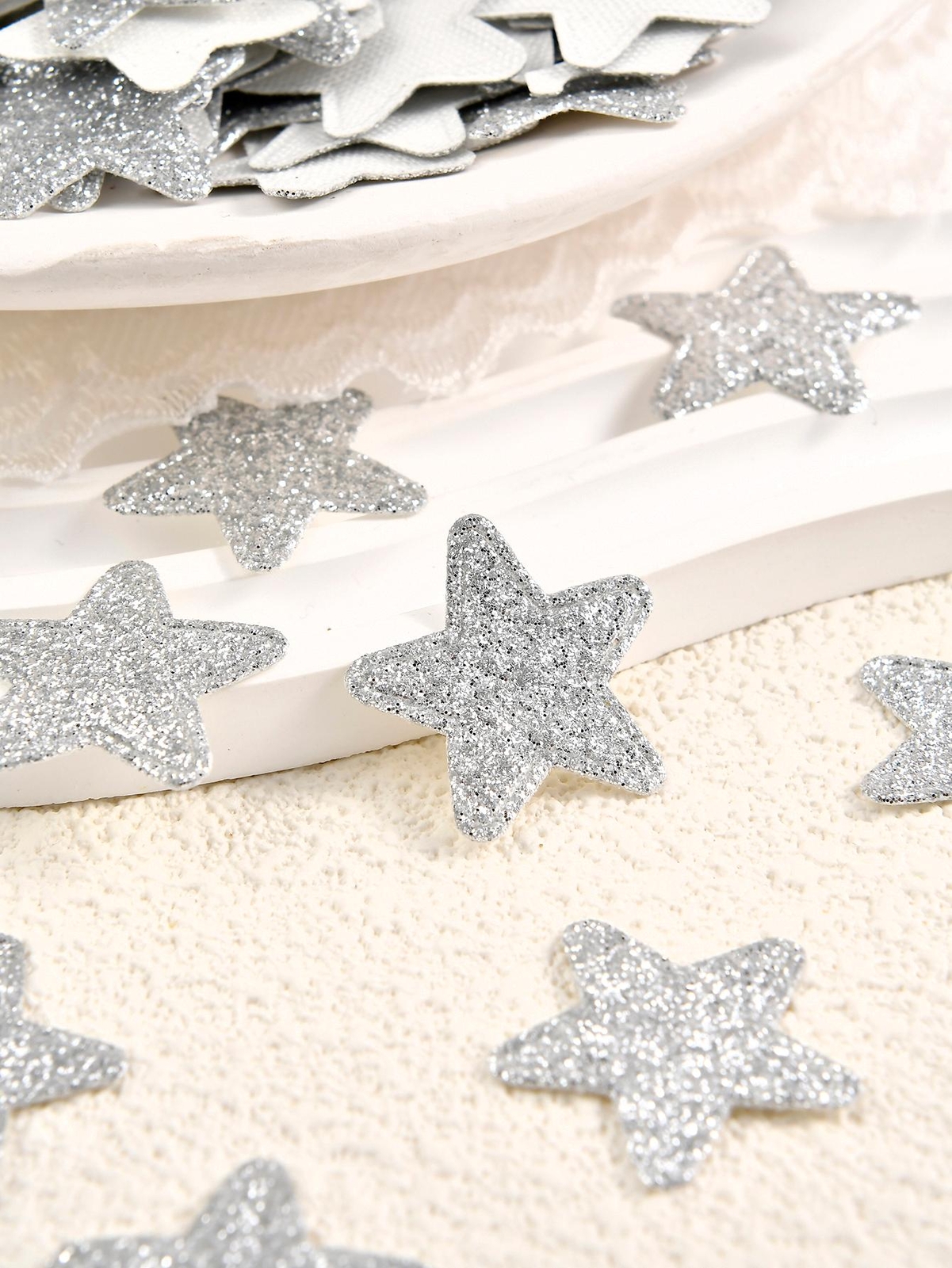 50pcs Silver Star Shaped DIY Sewing Patch Iron On Patch Sew On Patch For
