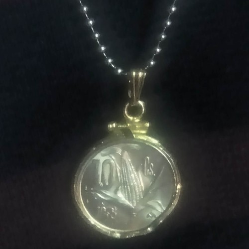 14K Weißgold Perlenkette 1mm Halskette / 14K G gerahmt mexikanisch 10c Münze Anhänger - Bild 17 von 18