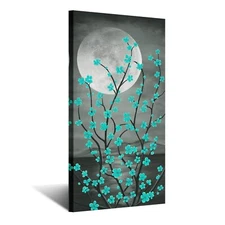 KREATIVE ARTS Large Canvas Prints Wall Art Grey and Teal Plum Blossom Tree an...