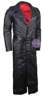 New Wesley Snipes Blade Trinity Black Leather Trench Coat, Black