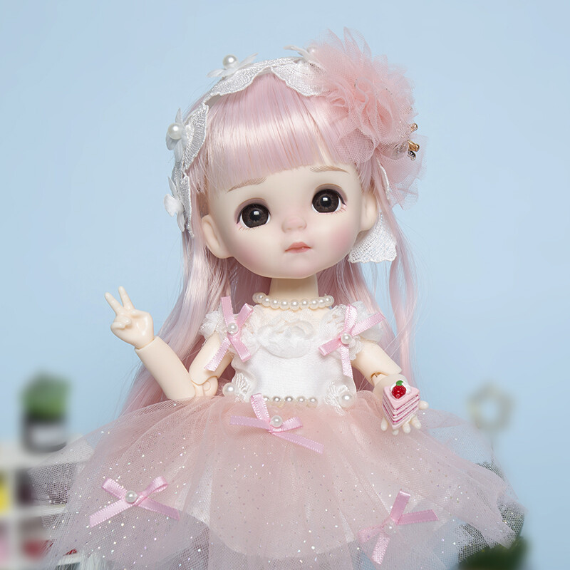 22.5cm 1/8 BJD Doll Mini Girl Pink Dress Long Hair Outfits Full Set Xmas Gifts eBay