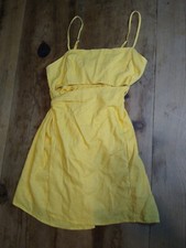 Dukes of Dallas Forever 21 Sundress Juniors L Yellow Mini Linen Blend Wrap NWT