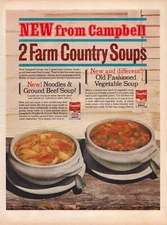 1965 Campbell's Country Soups Print Ad Noodles Ground Beef Vegetable