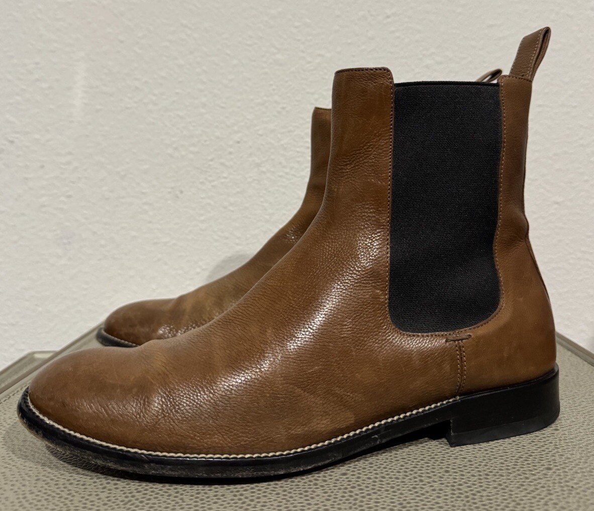 【箱付き】グッチ チェルシーブーツ 34.5 レザー ブラウン GG シマ 革靴 Men's GUCCI CHELSEA BOOTS Brown Calf Leather Sz 7.5 Made In Italy