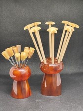 Rare Vintage Champagne Cocktail Set Aerators Olive Forks Bakelite Marble 1940s