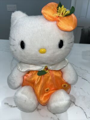 Hello Kitty Sanrio Smiles 10  Plush Orange Flower Bow & Dress