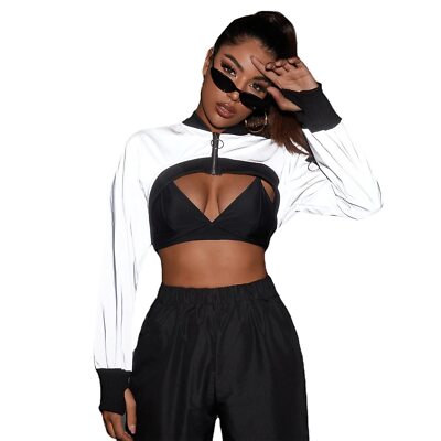 Reflective Rave Top Crop Top Shrug Techwear Shirt Rave Outfits For Women 