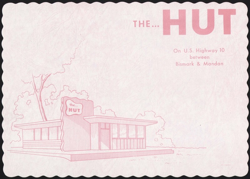 Vintage placemat THE HUT restaurant pic Highway 10 Bismark Mandan North Dakota