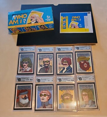 1967 Topps Who Am I? LOT OF 8 FIRST GRADED CARDS, EMPTY BOX AND WRAPPER!!! 