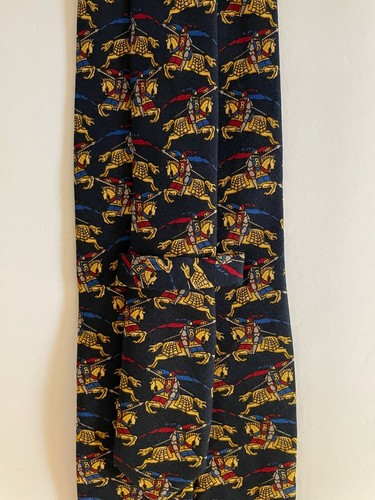 Blue Gold Flying Horseman Logos Allover Silk BURBERRY Tie - 第 4/8 張圖片