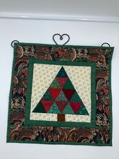 Vtg Handmade Cotton Christmas/Reindeer Tree Quilt Wall Hanging 13.5" x 14"
