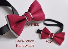 Father Son Match 100 Cotton Handmade Grey and Rumba Red Bow Tie Bowtie Wedding