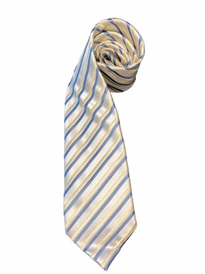 Charvet Place Vendome Neck Tie Blue Cream Stripe 100% Silk 54  NWT E5-69 DJ