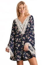 UMGEE Womens Floral Comfy Long Bell Sleeves Flowy Trendy Crochet Dress S M L