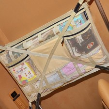 Car Ceiling Cargo Net with 2 Pockets,31.5"x21.6" Overhead Storage Mesh Organizer