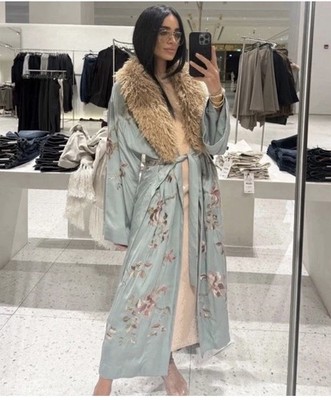 ZARA ZW Collection Limited Edition Fur Collar Embroidered Kimono