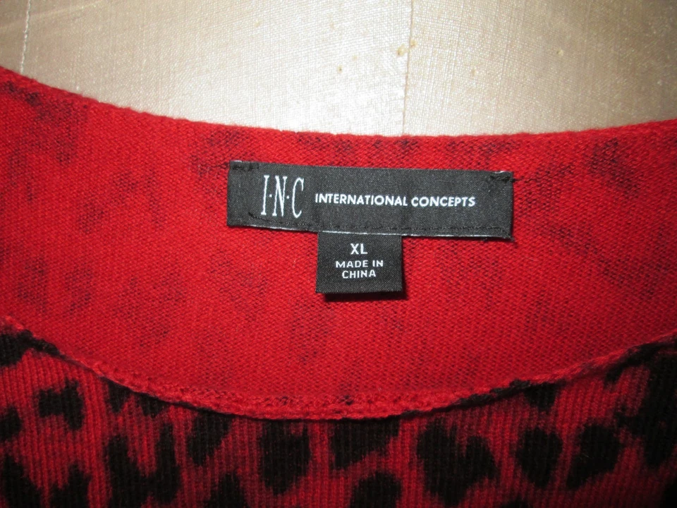 INC INTERNATIONAL CONCEPTS ROJO ANIMAL PRINT L/S SWTR TALLA XL ¡NUEVO CON ETIQUETAS! COTTN/VISCOSA Foto 3 de 4