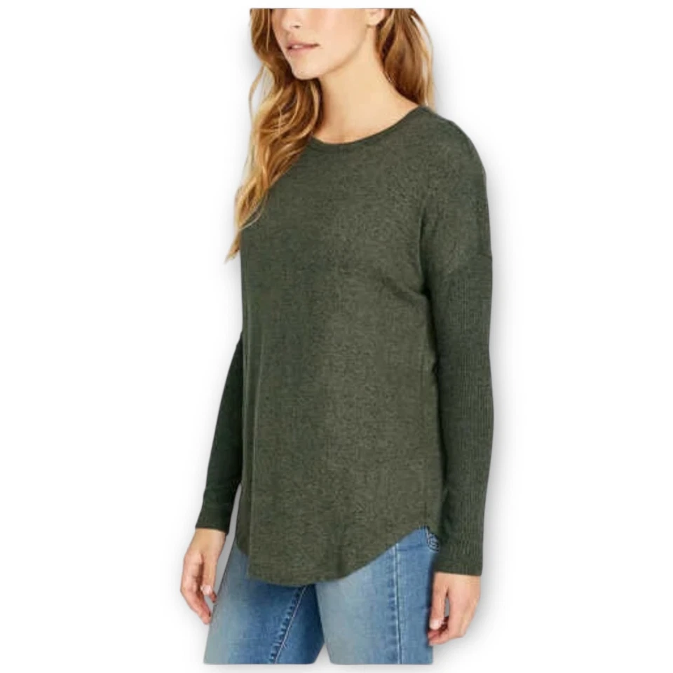 NWT Buffalo Ladies Ribbed Sleeve Cozy Relax Fit Top Medium Green - Image 3 of 3