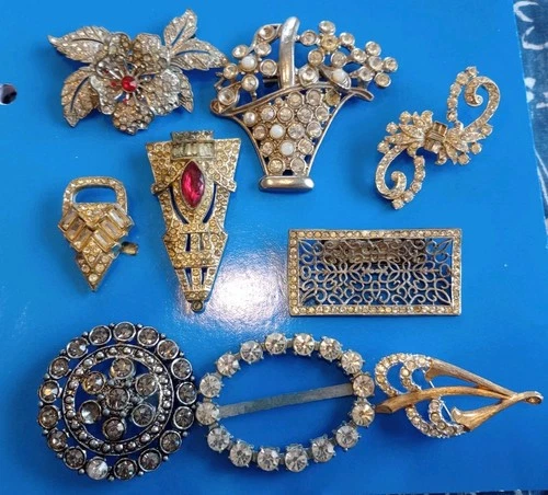 Lot of 9 Vintage Antique Art Deco Costume Fashion Jewelry Broach Pins For Parts