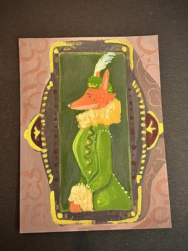 ACEO Original Fox Russian Vintage Historical Fashion Whimsical Victorian Nova