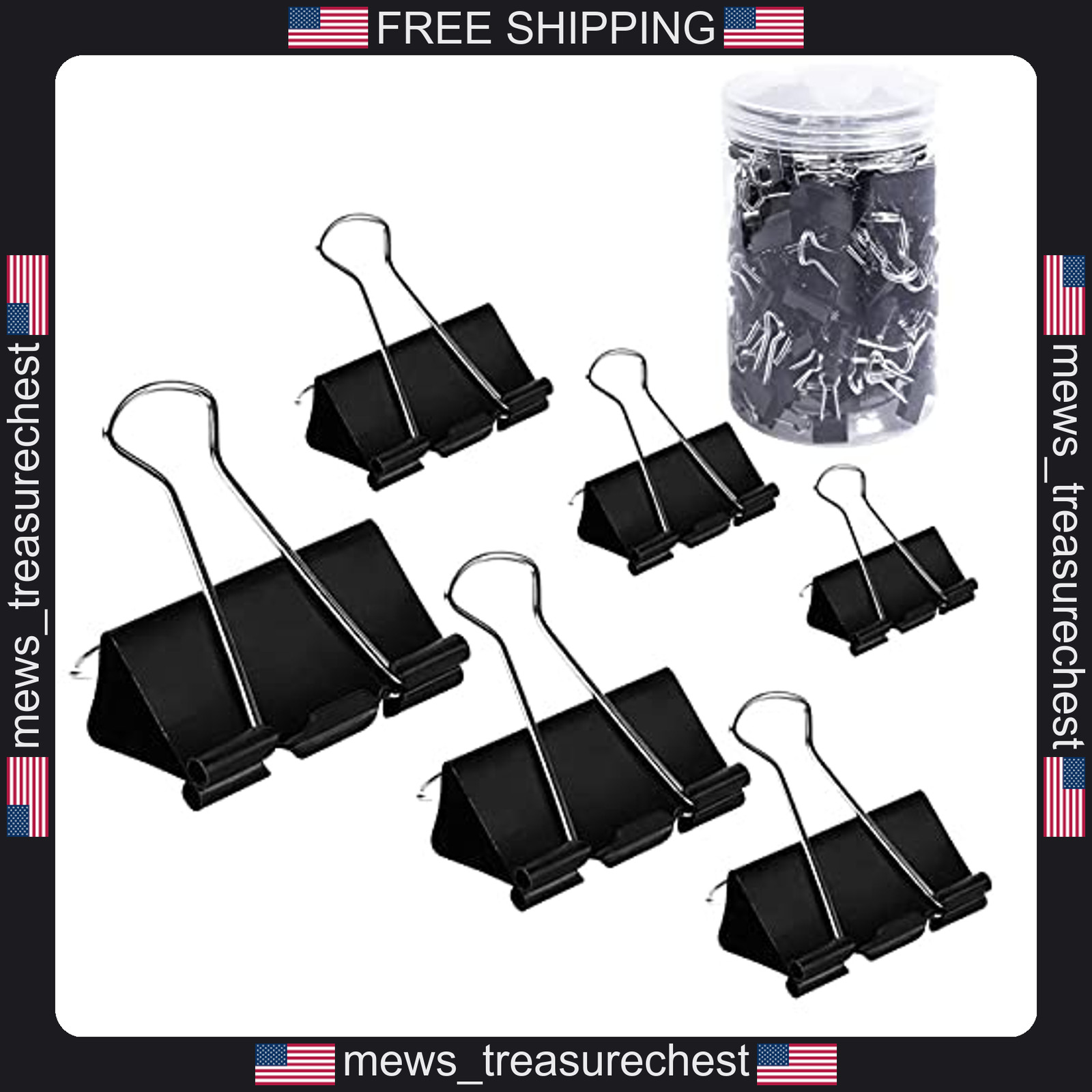 Binder Clips Assorted Sizes 200 Pack Black Steel Paper Clamps