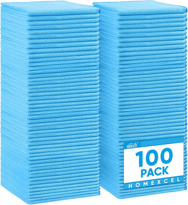 Blue Microfiber Cleaning Cloth 100 Pack, Microfiber Towel for Cars, Lint Free, S