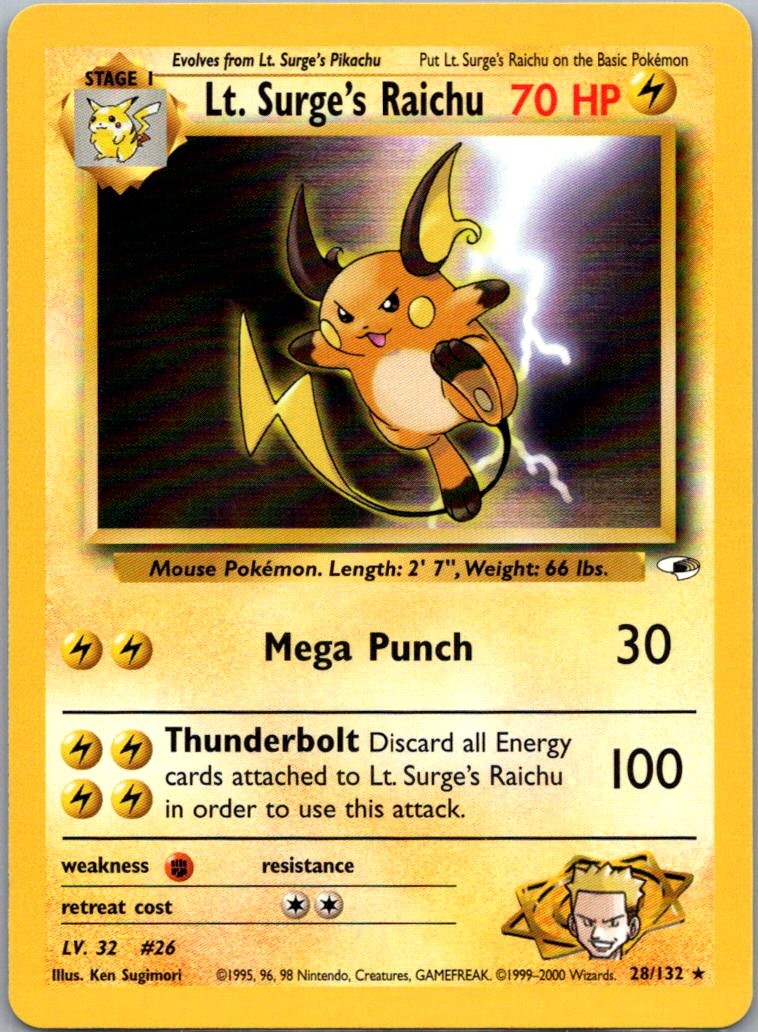 Pokemon TCG Lt Surges Raichu 28/132 Gym Heroes NM