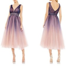 NWT Mac Duggal 20403 Ombre Sleeveless V Neck Midi Dress Indigo Sz 4