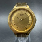 Seiko Watch Men 34mm Champagne Dial Gold Tone Round V701-6K09 New Battery VTG