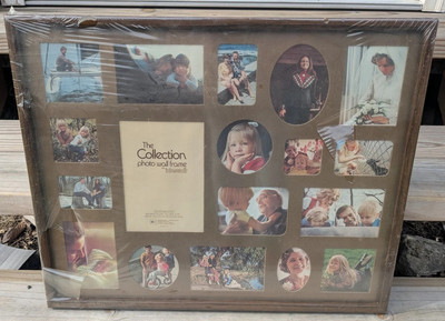 Multi Photos Collage Style MCM Wood Frame 16'' X 20'' Picture Holds 17 Pics 70s 