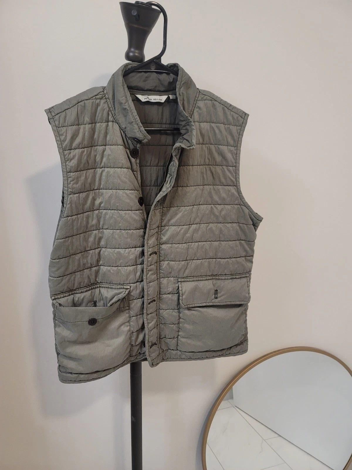Peter Millar Mens Crown Greenwich Quilted Travel Vest Jacket Olive Green Sz M