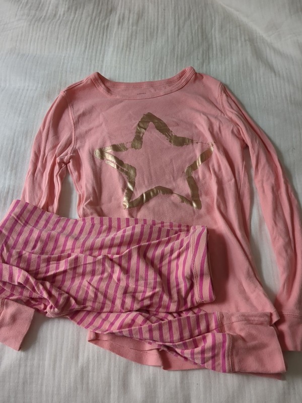 Crewcuts Girls 10-12 Pink Striped Gold Star Cotton Long Sleeve Pajama Set