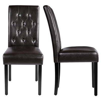 Yaheetech Upholstered Dining Chairs Set of 2 Modern Leather 2, Brown 