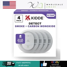 Kidde Smoke & Carbon Monoxide Detector 10-Year Battery • LED Indicators • 4 Pack
