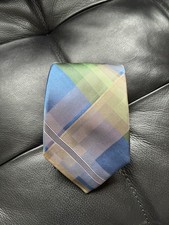 Kenneth Cole Reaction Silk Tie Necktie Blue Green Stripes/Tartan 3.25"x57.5"