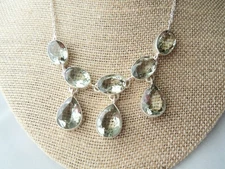 925 Sterling Green Amethyst Bezel Set Oval &Teardrop Gemstone Bib Necklace