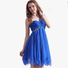 NWT Blue Chiffon Ruffle cocktail prom dress with Single Beaded Strap size 8