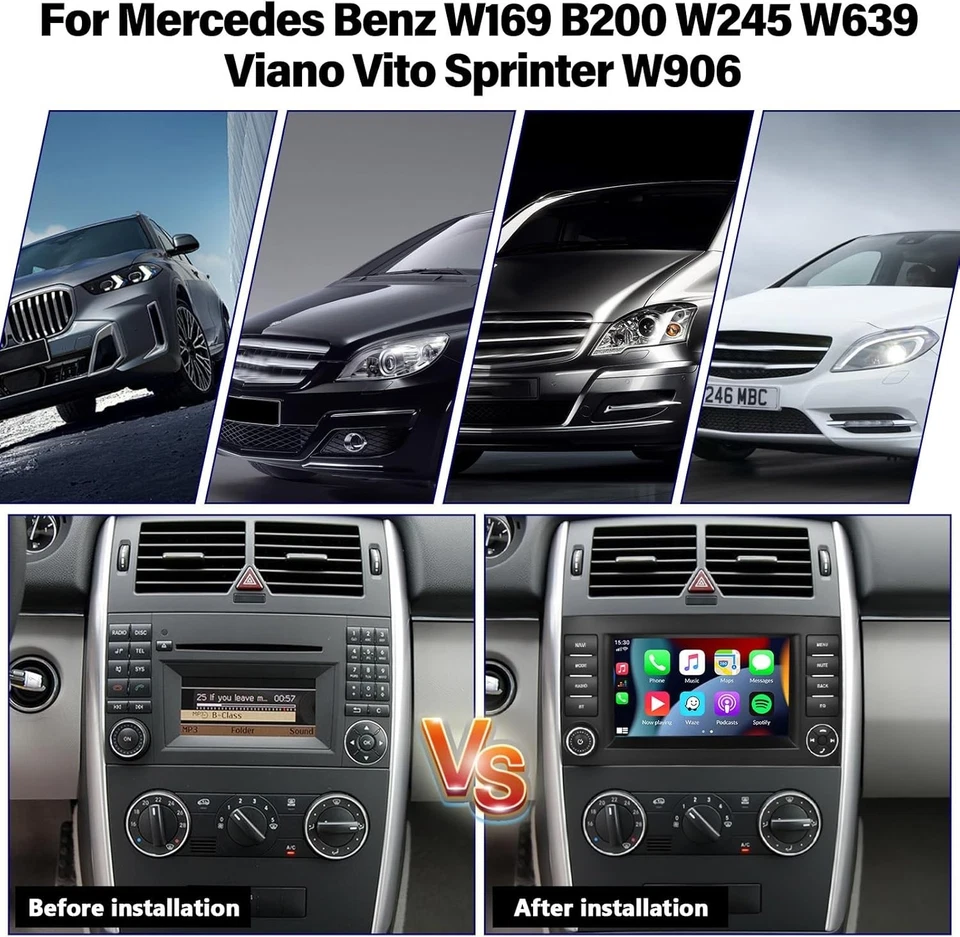 Doppel-Din Autoradio Android 13 7-Zoll Bluetooth Navigation Carplay für Mercedes - Bild 4 von 4