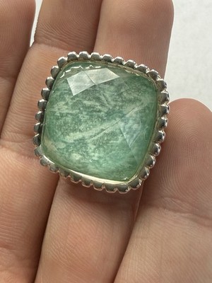 Paola Valentini Sterling Faceted Green Amazonite Doublet Ring Size 6.75 - 17.7g