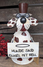 ❤️ Süße Zaunfigur Zaungucker Hund Metall Eisen beige - braun  mit Spruch ❤️