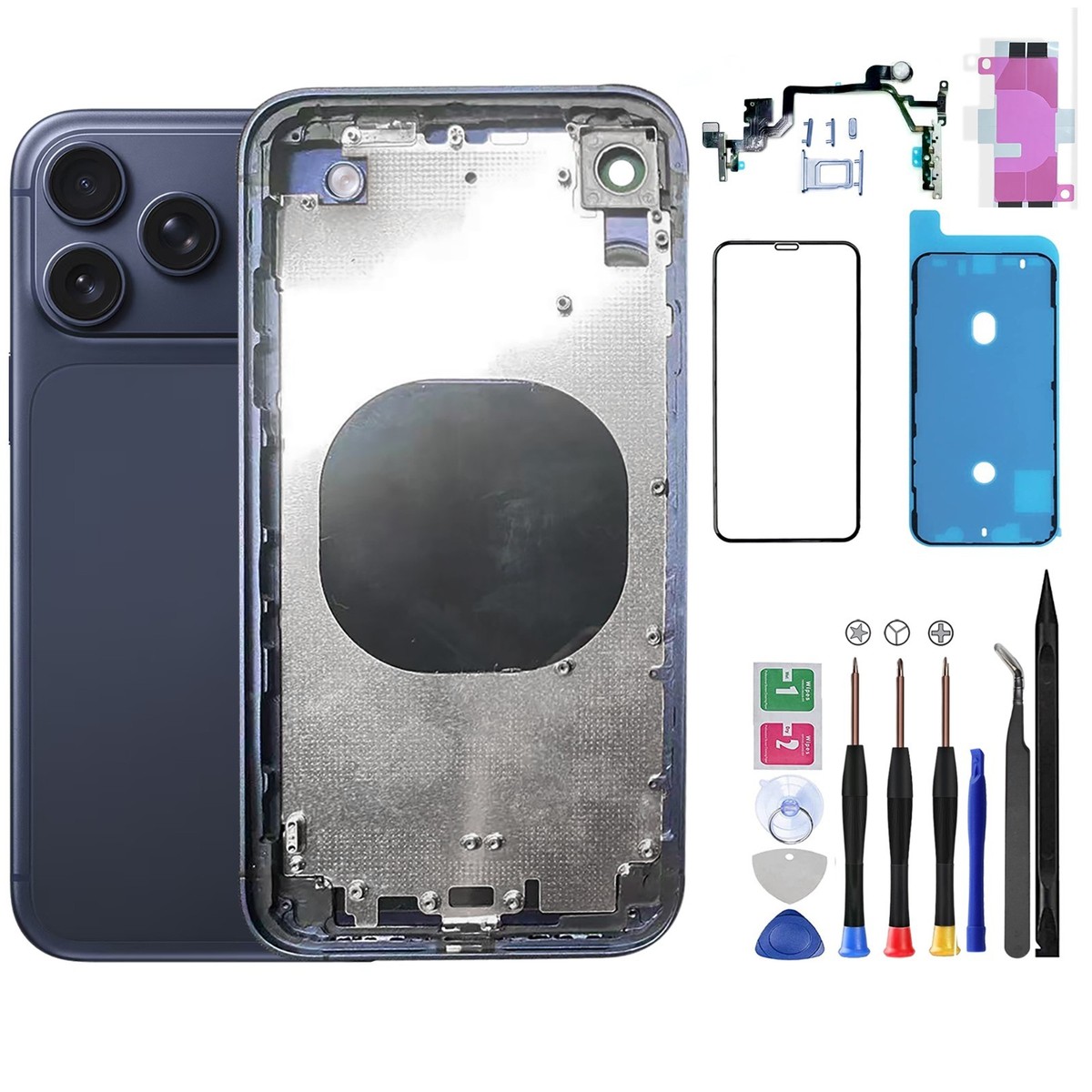 DIY Housing For iPhone XR to 17 Pro with Repair Tool Kit（Blue