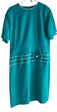 Vintage Henry Lee Petites Womens Dress Sz 10 Teal Blue Shift Bow Union Made READ