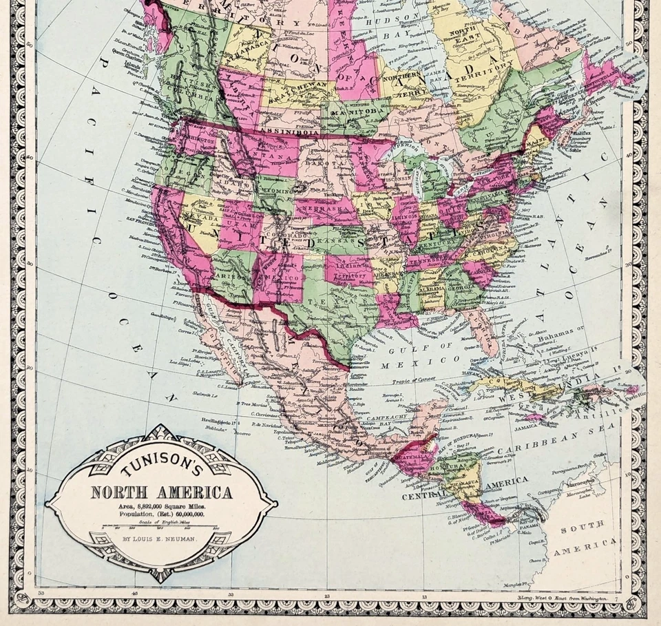 Mapa de América del Norte 1887 ORIGINAL (12X9) CANADÁ - ESTADOS UNIDOS - ALASKA Foto 3 de 4