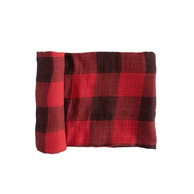 Little Unicorn Premium Cotton Swaddle Baby Blanket - Breathable - Red Plaid