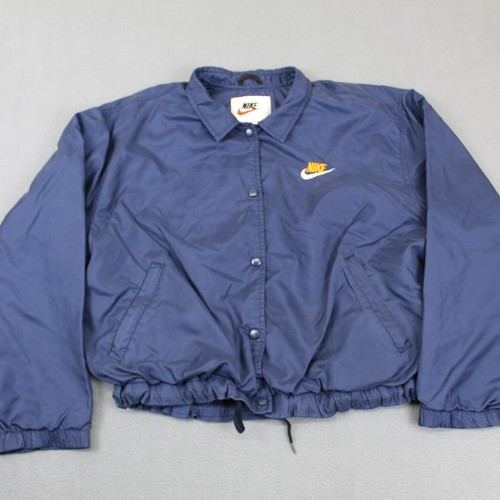 Vintage Nike Jacket Youth Large 12-14 Blue Windbreaker Snap Front Swoosh 90s