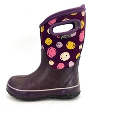 Bogs Kids Waterproof Boots Purple Polka Dot Pull On Rain Boots Youth 1 EU 31
