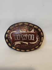 Vintage Handmade Leather Belt Buckle Monogram HWH