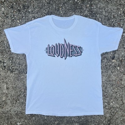 Men's L White Loudness Logo Graphic Cotton Crew Neck Short Sleeve T-Shirt